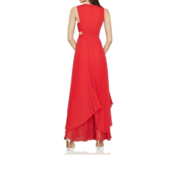 BCBG MAXAZRIA Womens Red Zippered Cut Out Handkerchief Pleated Overlay Sleeveles - Picture 6 of 6
